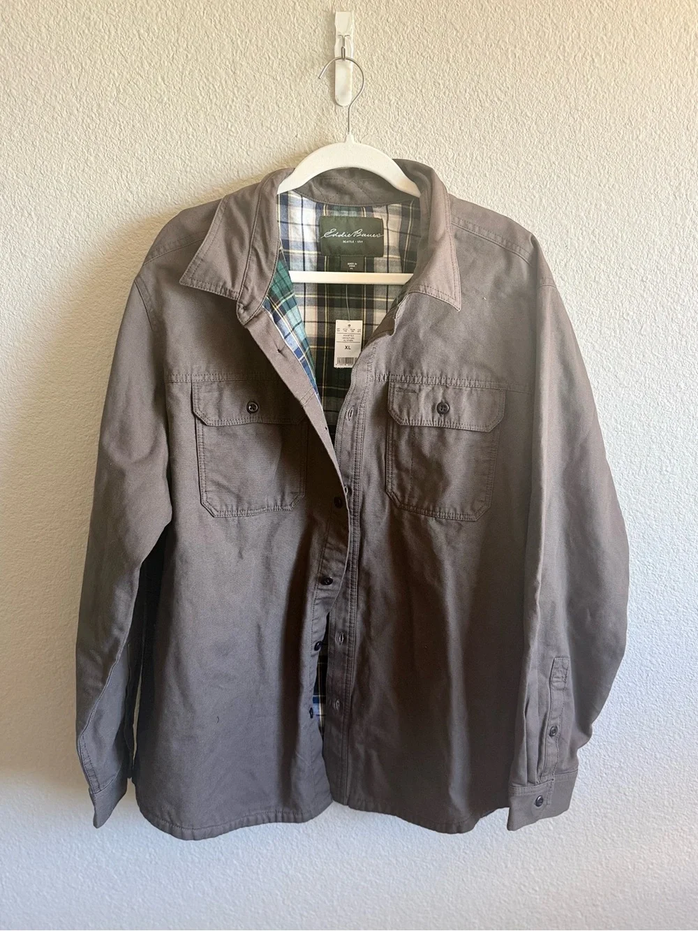 NWT Eddie Bauer Shirt Jacket Olive Green Button-Front Utility Cotton Size XL